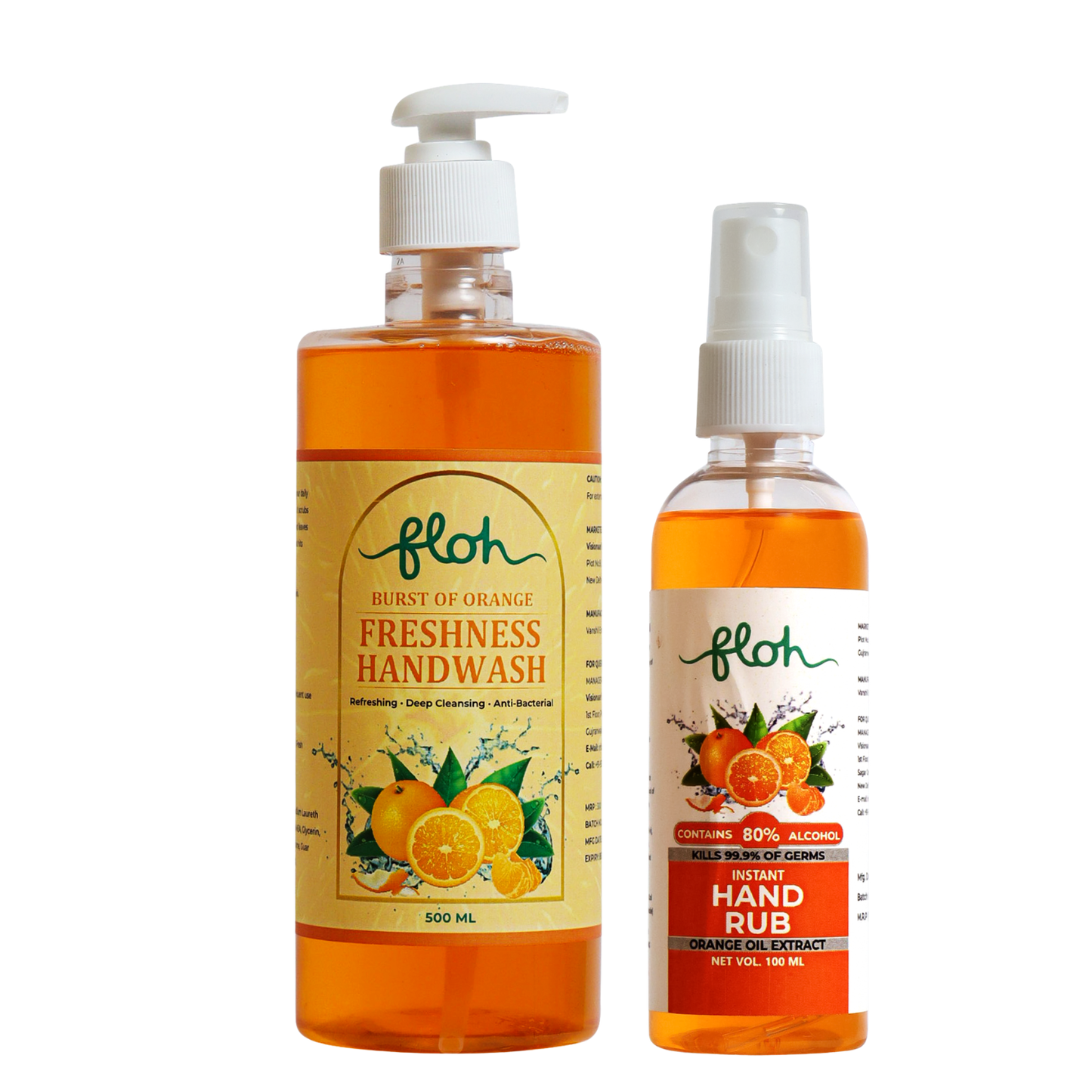 FLOH Instant Hand Sanitizer Spray (100ml) + Orange Handwash (500ml) Combo