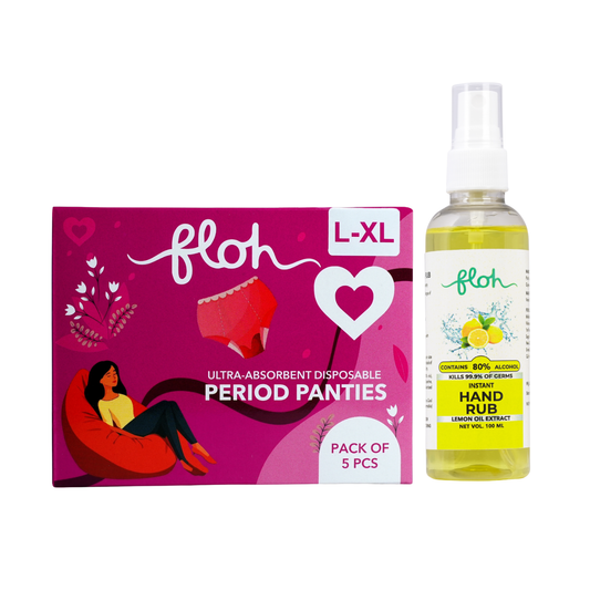 FLOH Disposable Period Panty (L-XL) + Sanitizer Spray (Lemon) + Sanitary Pad XL Combo