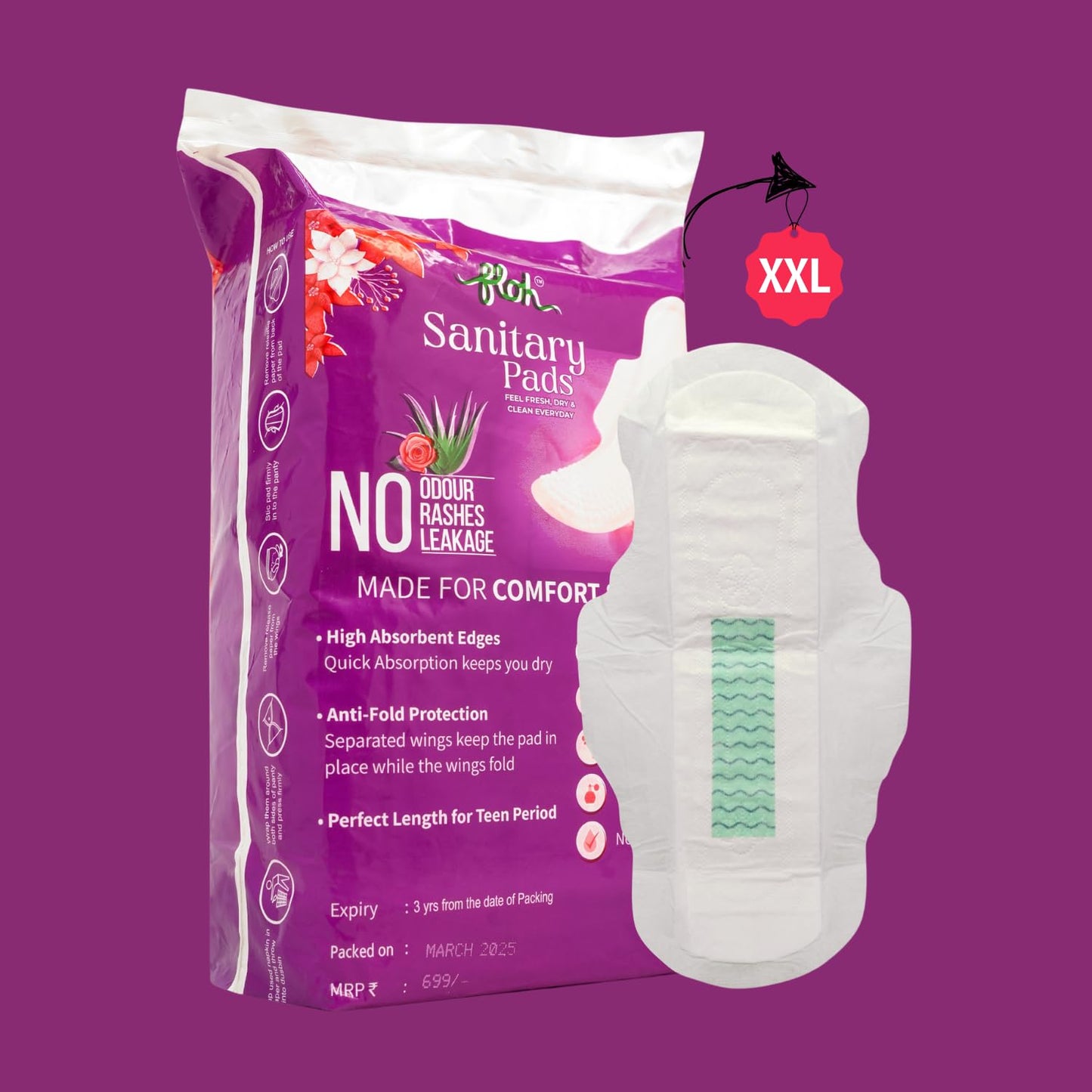 FLOH Anti-Bacterial Sanitary Pads XXL (50 Pads)