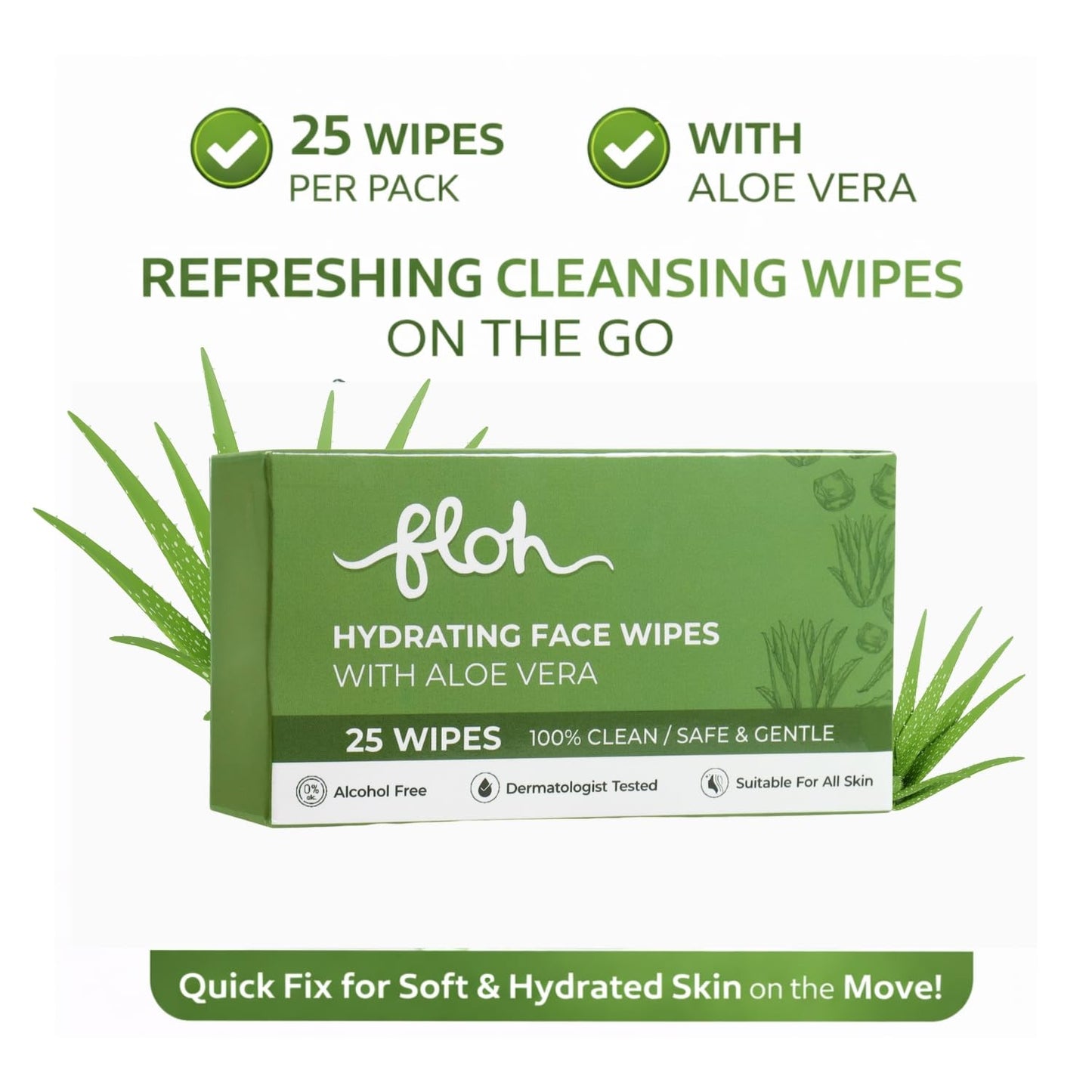 FLOH Hydrating Face Wipes — Aloe Vera (25 Wipes)