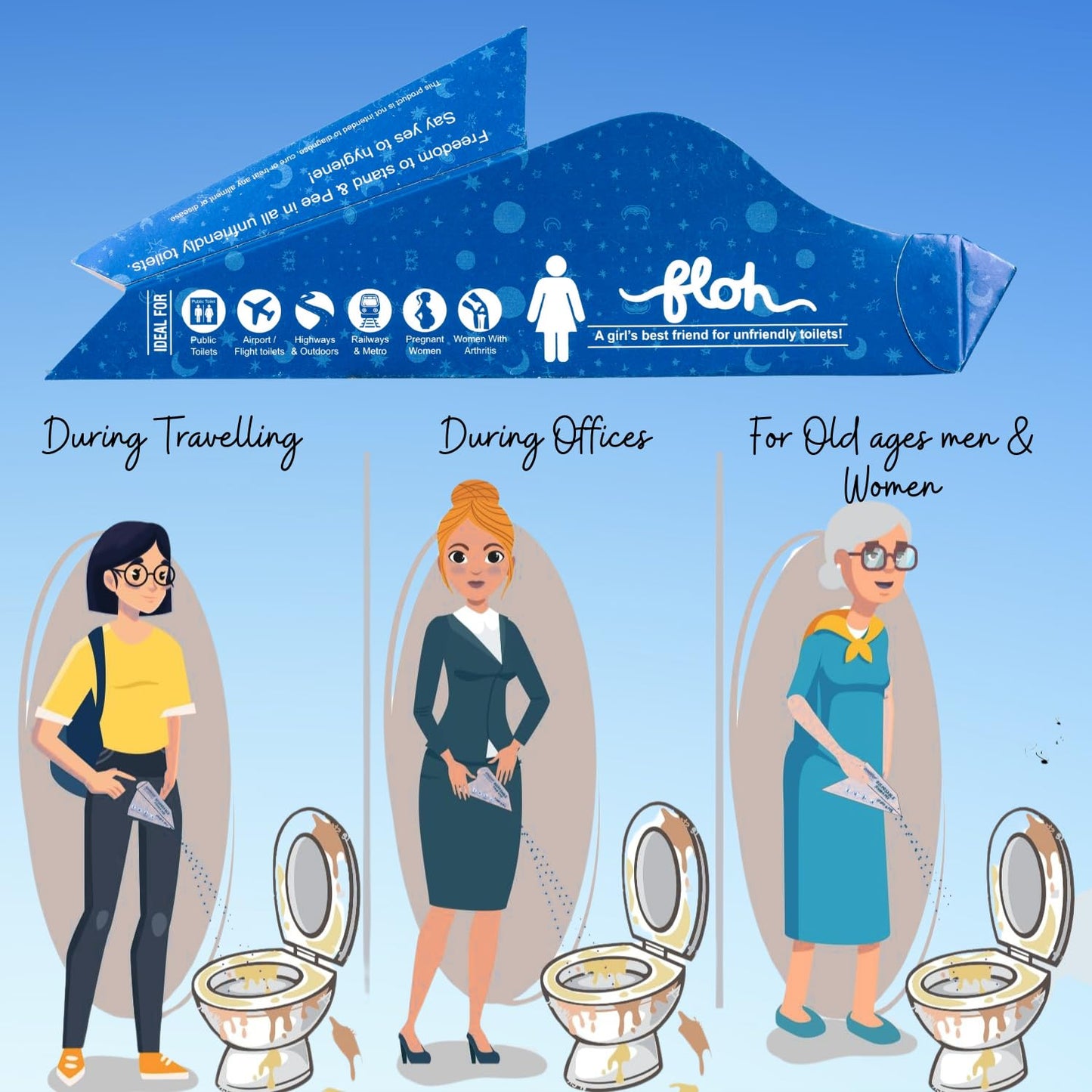 FLOH Disposable Stand & Pee Funnel For Women Ideal for Travel, Camping, Public Toilets, Pregnancy & Joint Pain (Pack of 1)