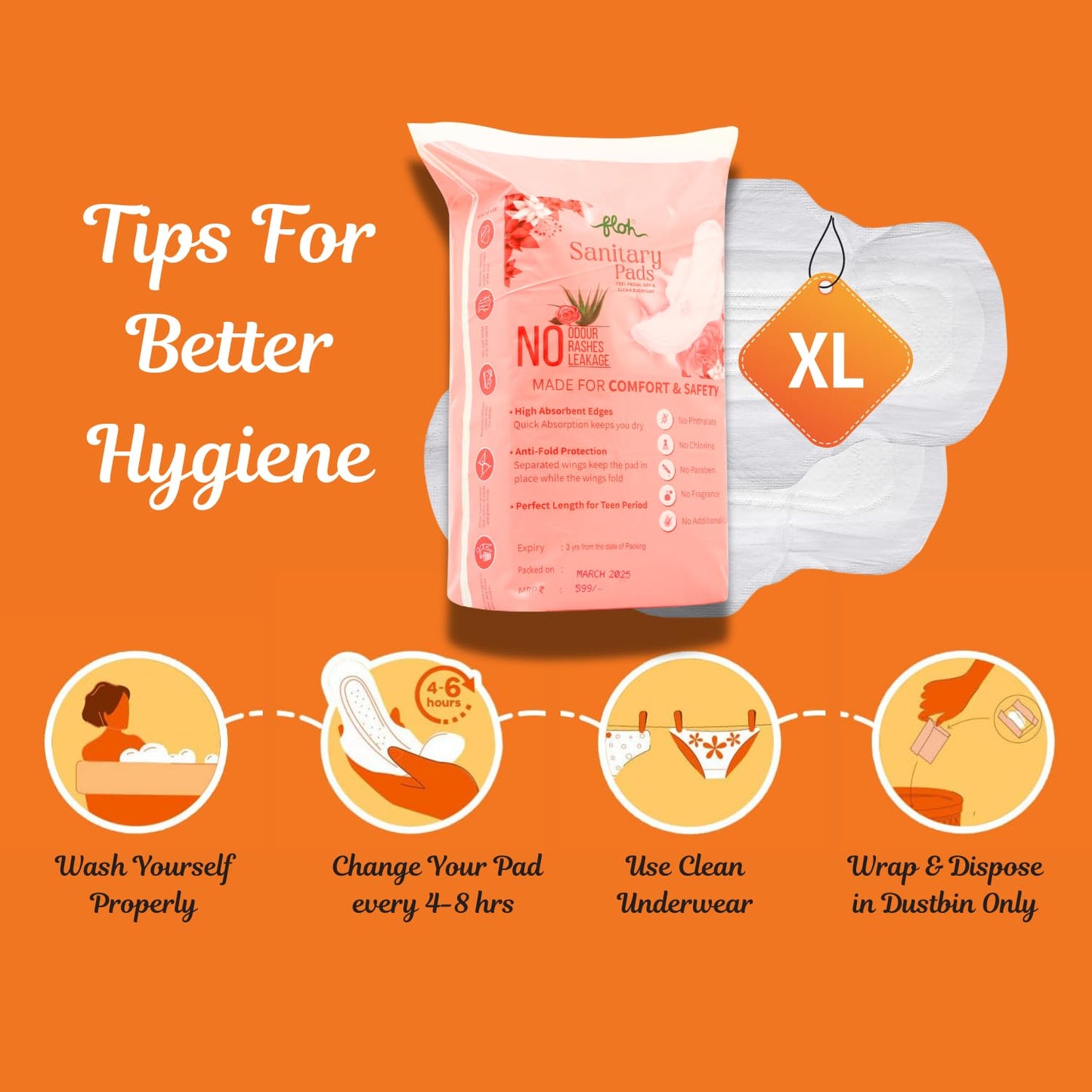 FLOH Anti-Bacterial Sanitary Pads XL (50 Pads)