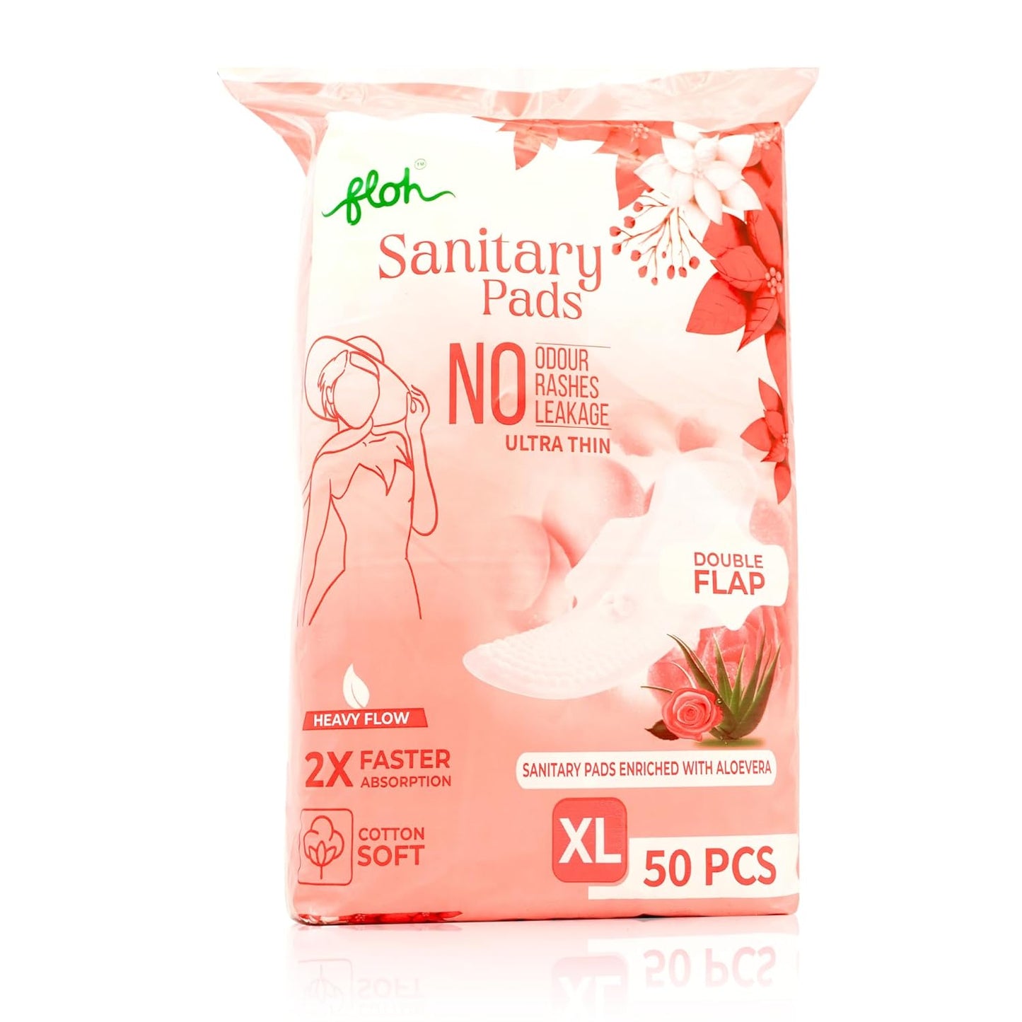 FLOH Anti-Bacterial Sanitary Pads XL (50 Pads)