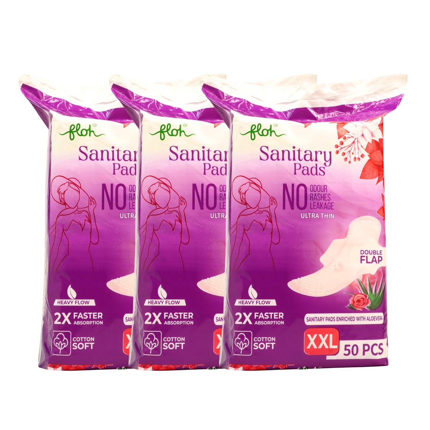 FLOH Anti-Bacterial Sanitary Pads XXL (50 Pads)