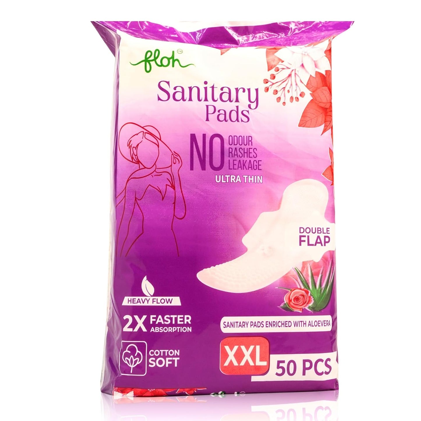 FLOH Anti-Bacterial Sanitary Pads XXL (50 Pads)