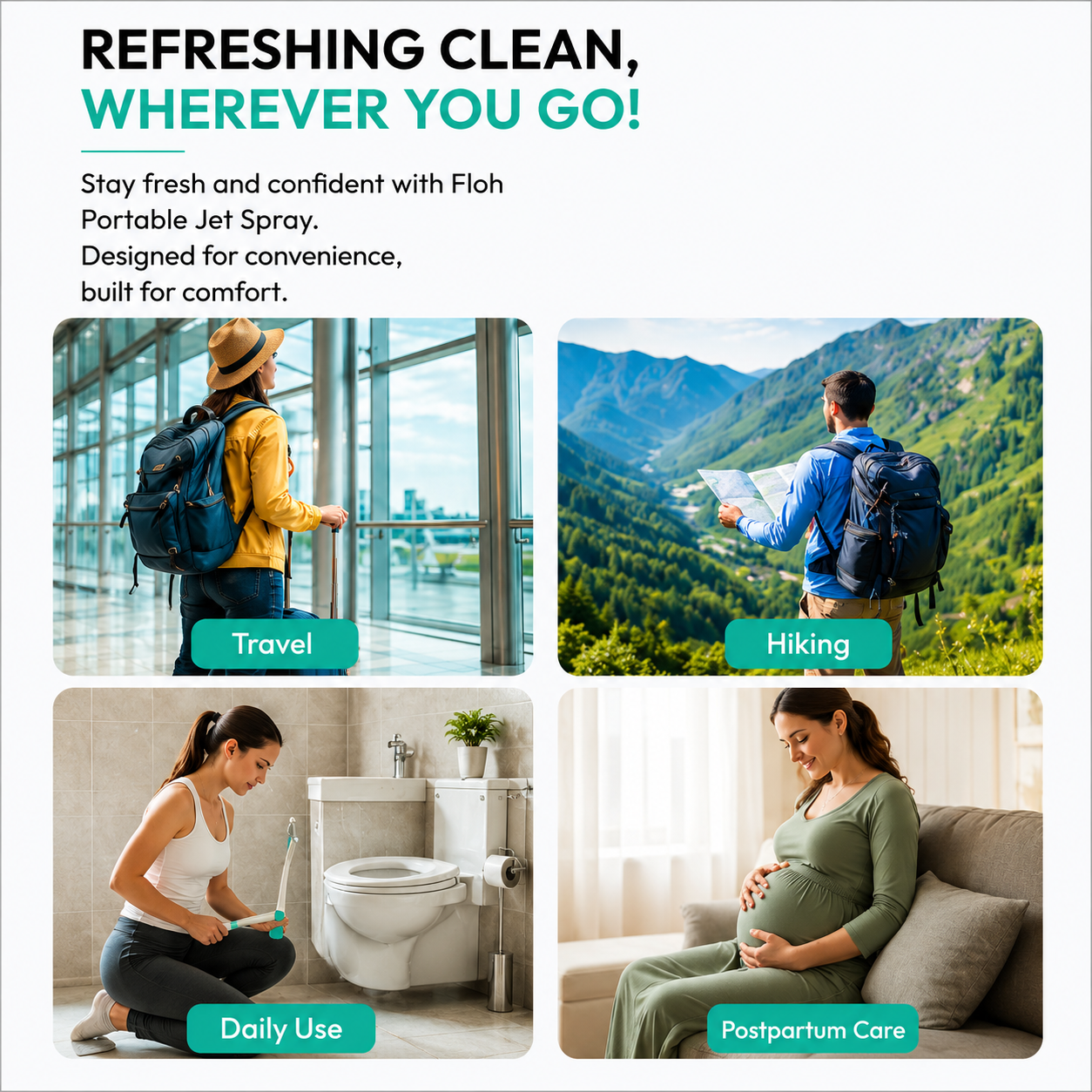 FLOH Portable Jet Spray for Personal Hygiene (500ml) | Travel Bidet Bottle for Toilet | Leak Proof Handheld Jet Spray