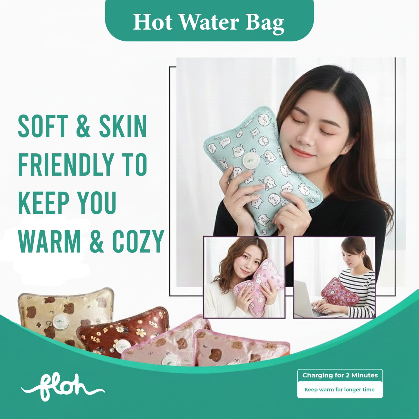 FLOH Electric Hot Water Bag for Pain Relief